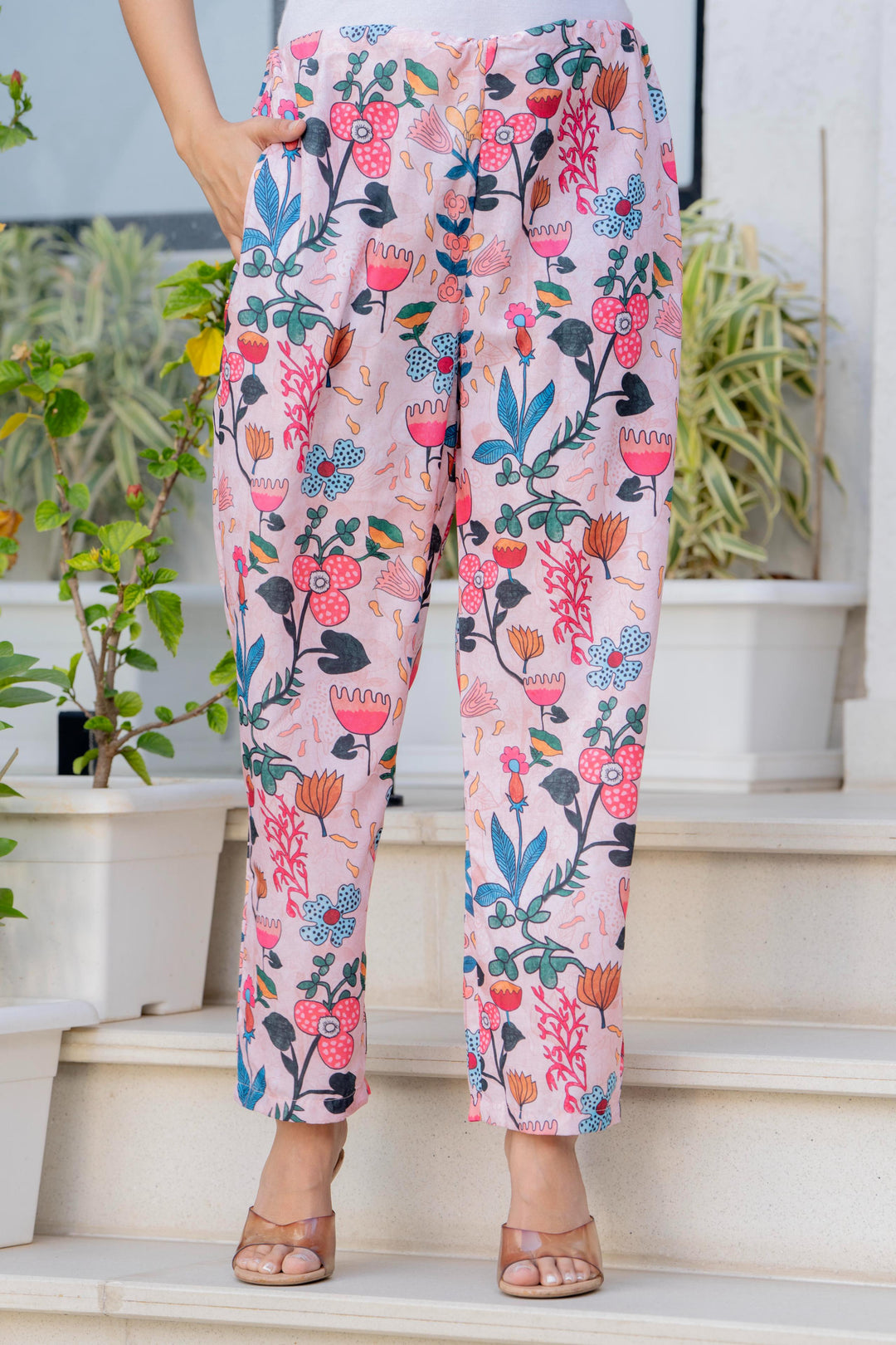 peach Floral Printed Maternity Kurta and Pant cord set