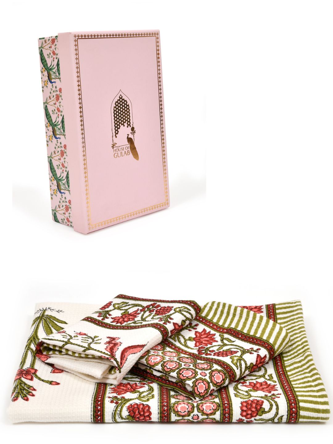 White-&-Red-Floral-Waffle-Cotton-Print-Towels-Gift-Set