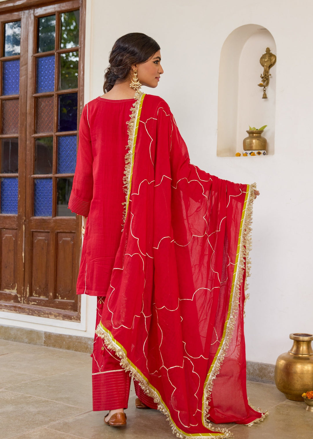 Red Anti-Fit Farshi Shalwar Set