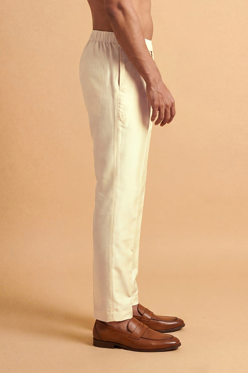 Mens Cream Modal Relaxed Straight Fit Regular Trousers