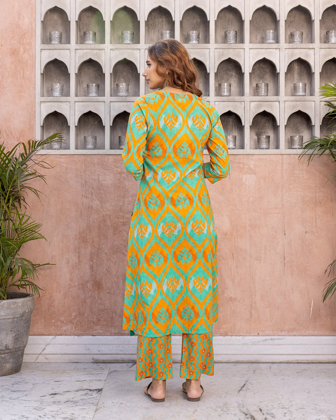 Orange-Cotton-Ikat-2-Piece-Kurta-Set
