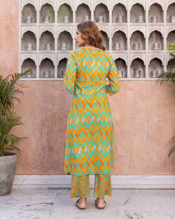 Orange-Cotton-Ikat-2-Piece-Kurta-Set