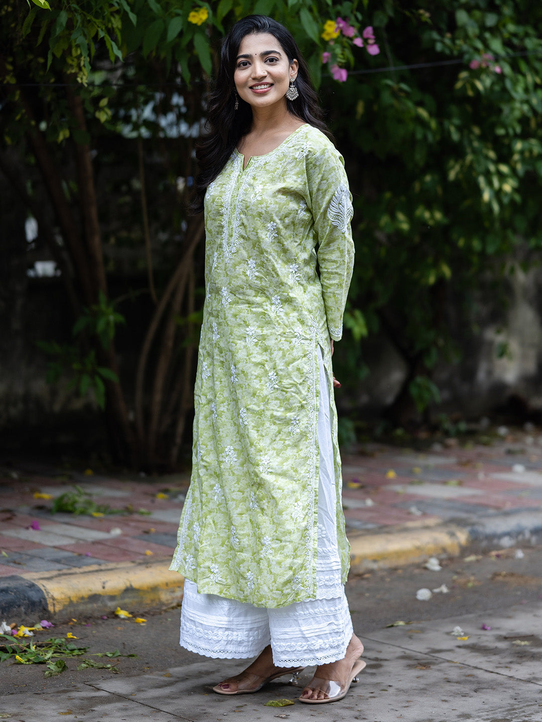 Green Cotton Lucknow Chikankari Kurta