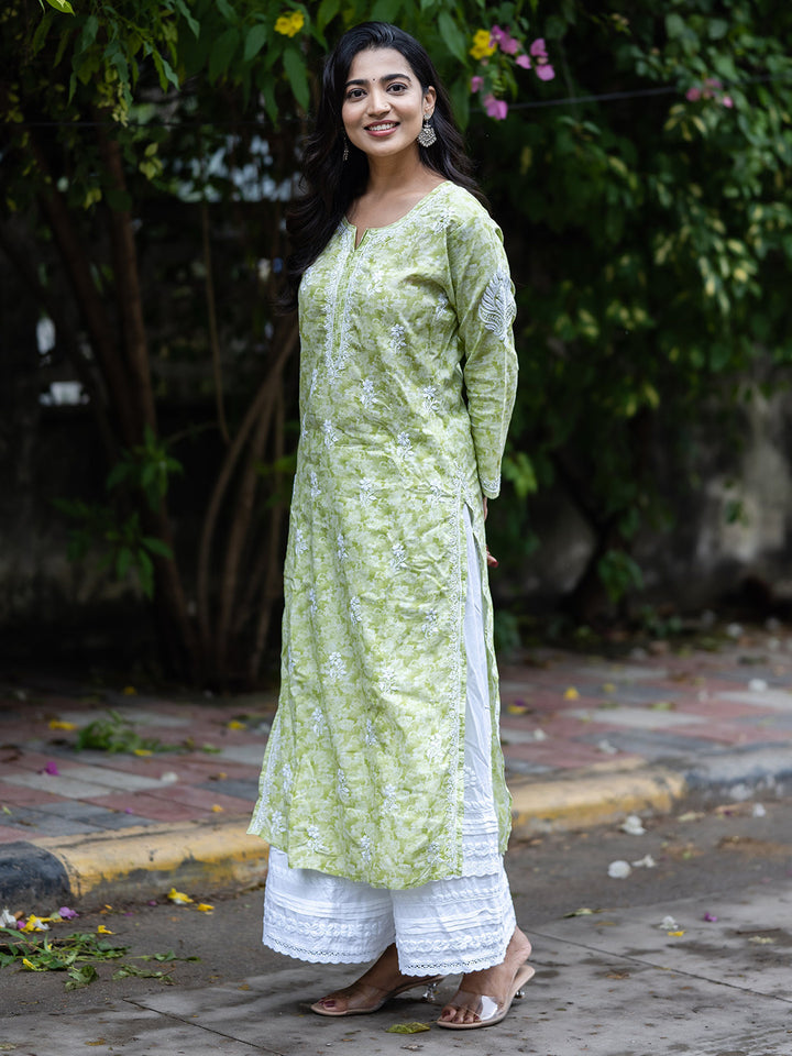 Green Cotton Lucknow Chikankari Kurta