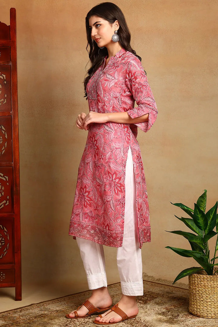 Pink-Kota-Doria-Hand-Block-Printed-Kurta