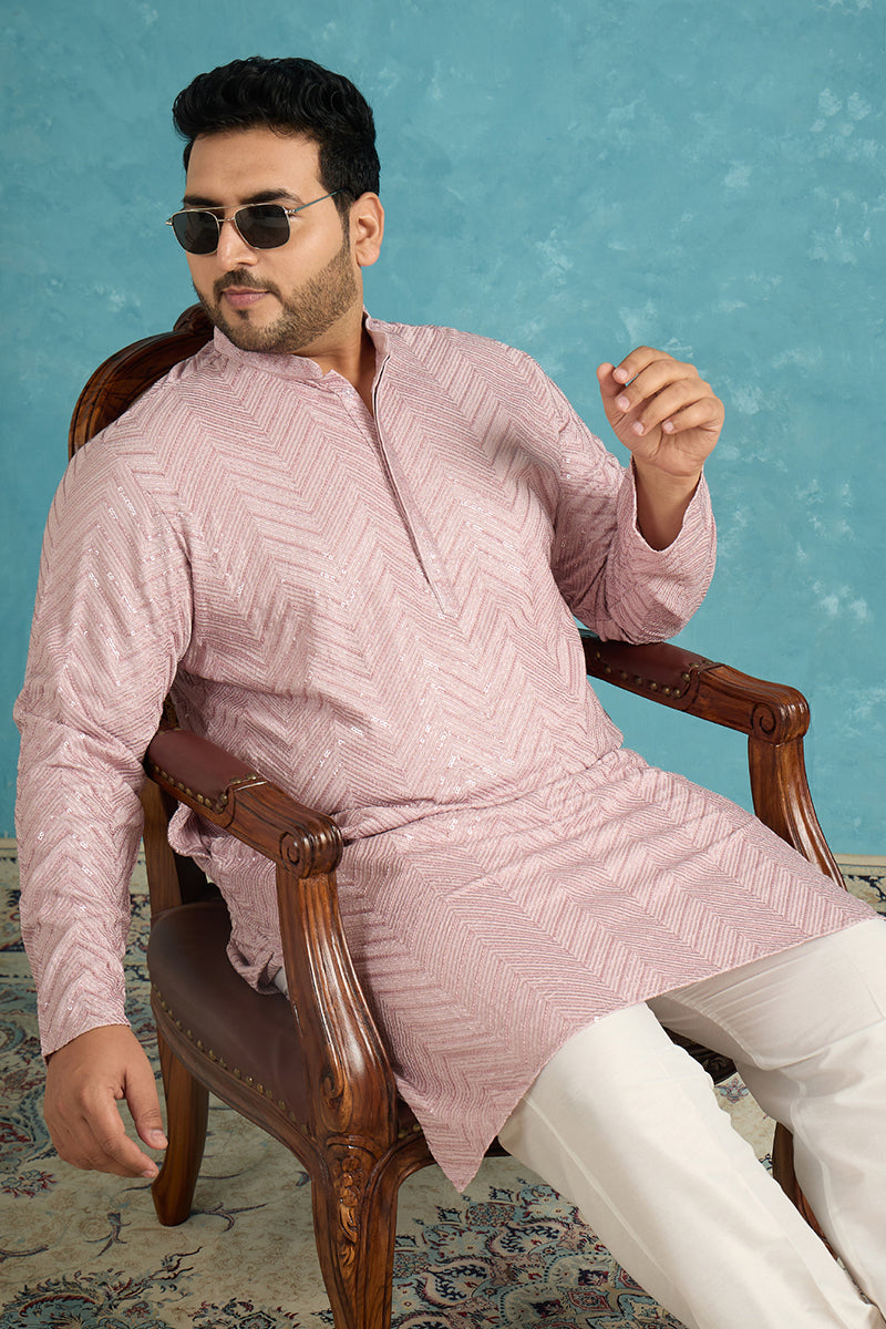 Mens Lavender Viscose Rayon Solid Chikankari Embroidered Kurta