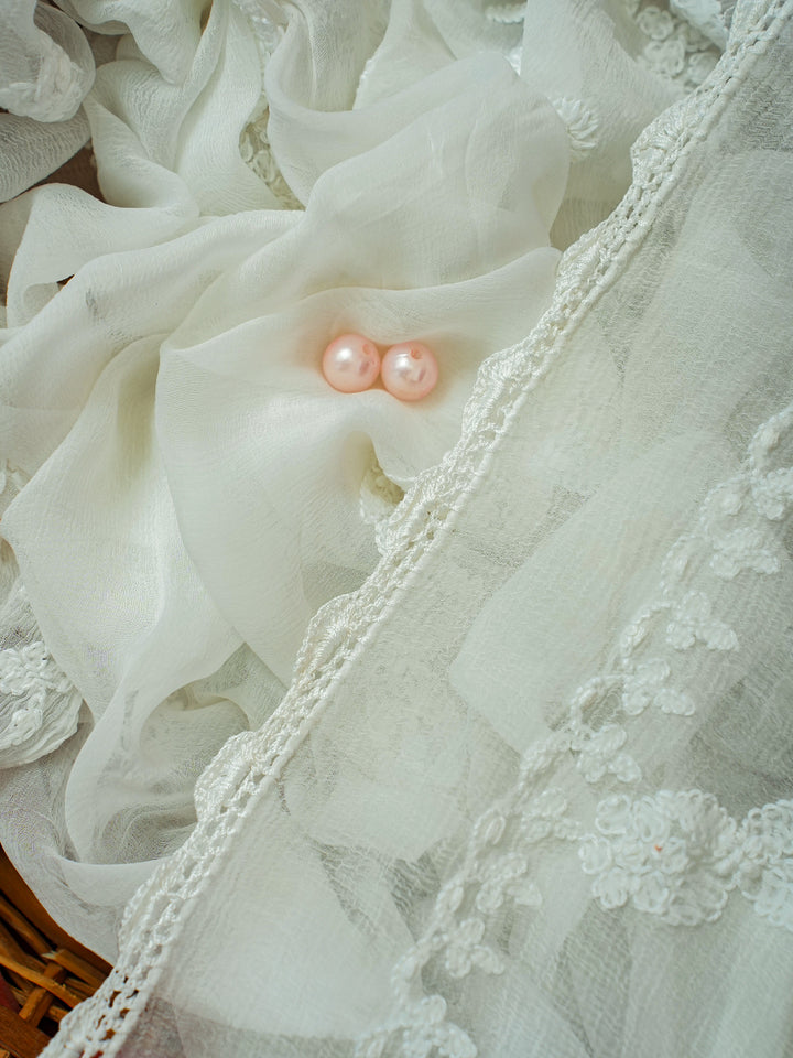 White Chiffon Embroidered Chikankari Dupatta