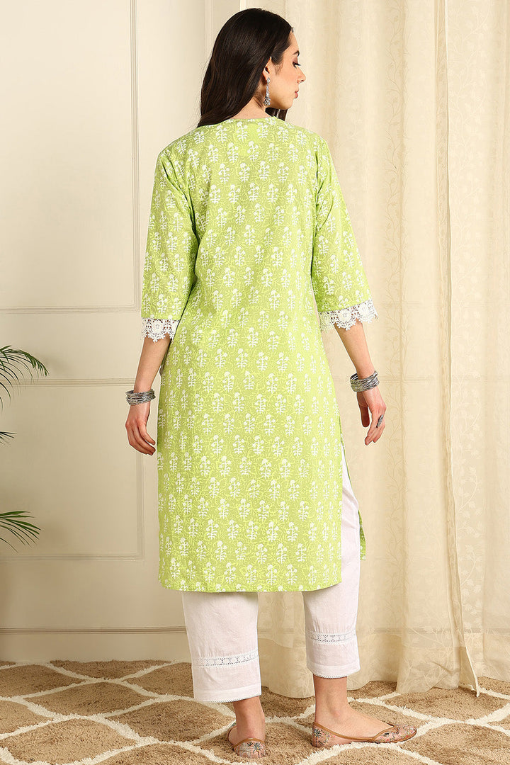 Parrot-Green-Cotton-Printed-Straight-Kurta