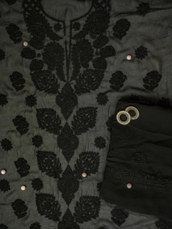 Black Georgette Chikankari Tone to Tone Dress Material