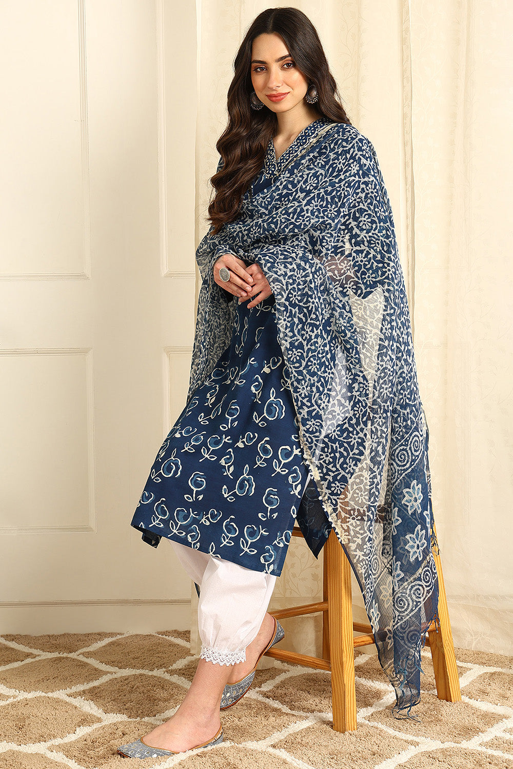 Indigo-Blue-Cotton-Block-Printed-Straight-Kurta