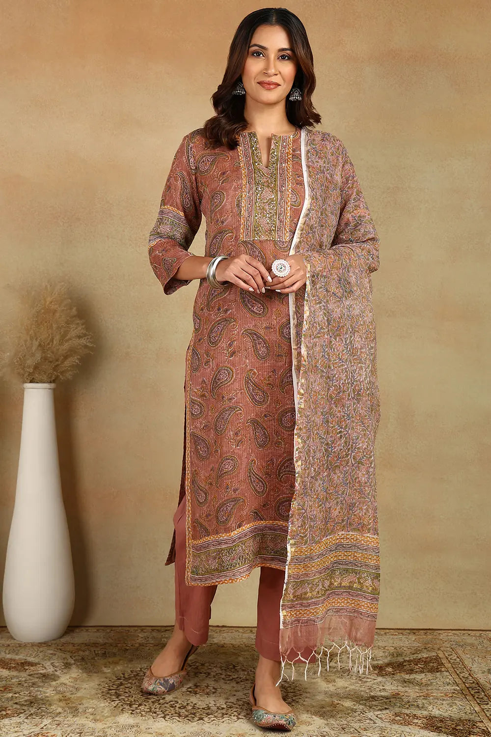 Brown-Kota-Doria-Hand-Block-Printed-Kurta