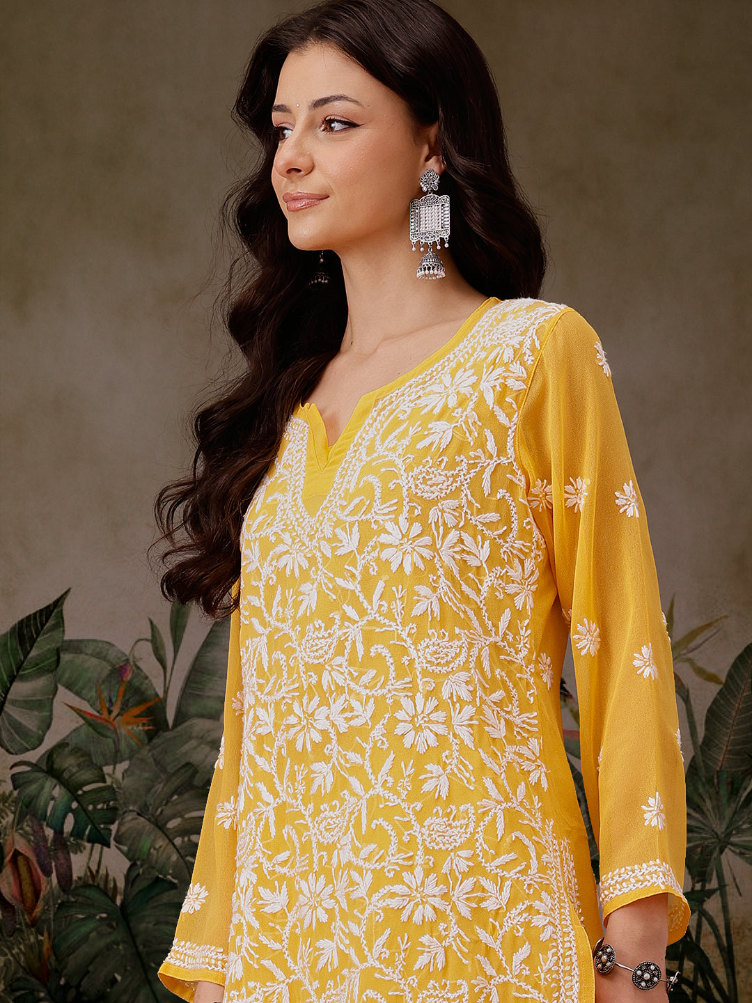 Amber Georgette Chikan Straight Long Kurta