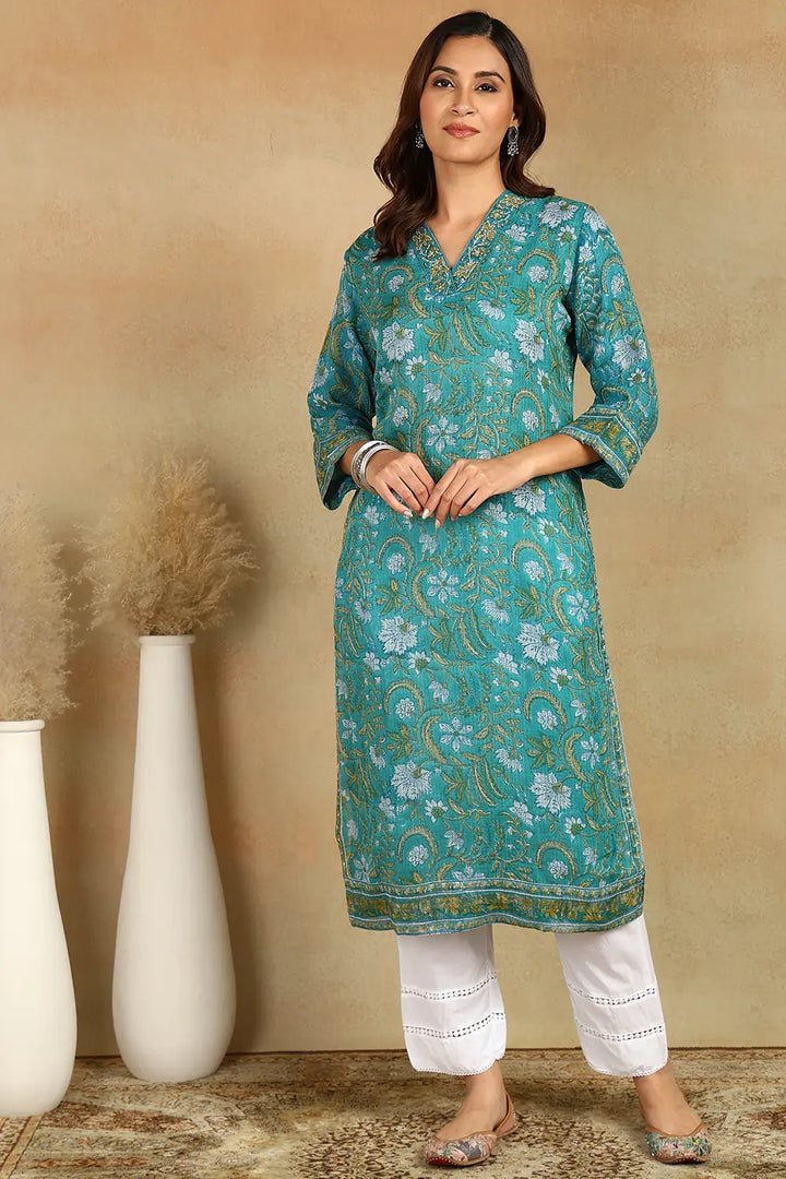 Green-Kota-Doria-Hand-Block-Printed-Kurta