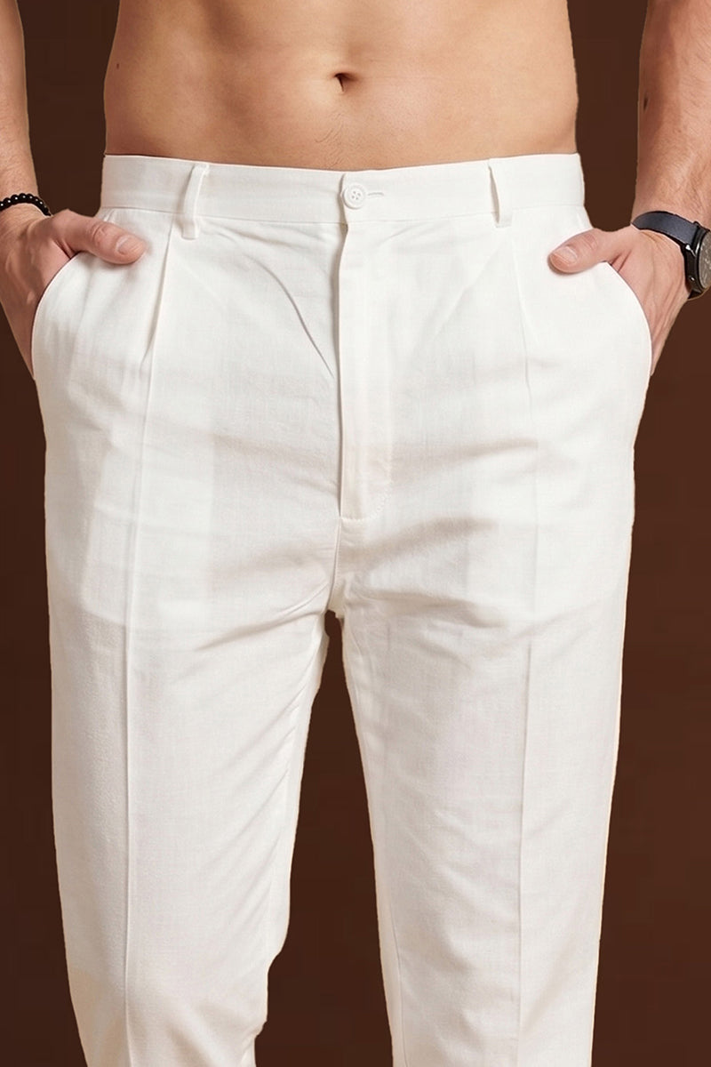 Mens Off White Poly Silk Solid Ethnic Trouser
