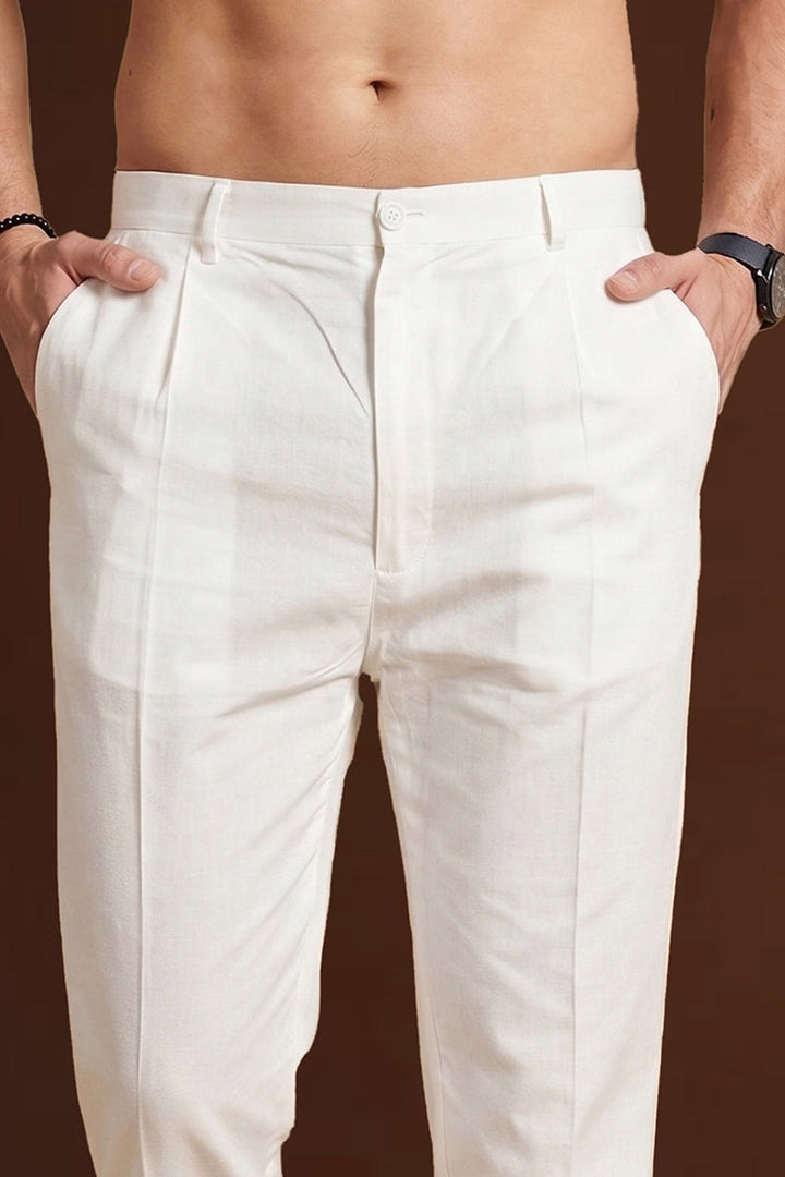 Mens Off White Poly Silk Solid Ethnic Trouser