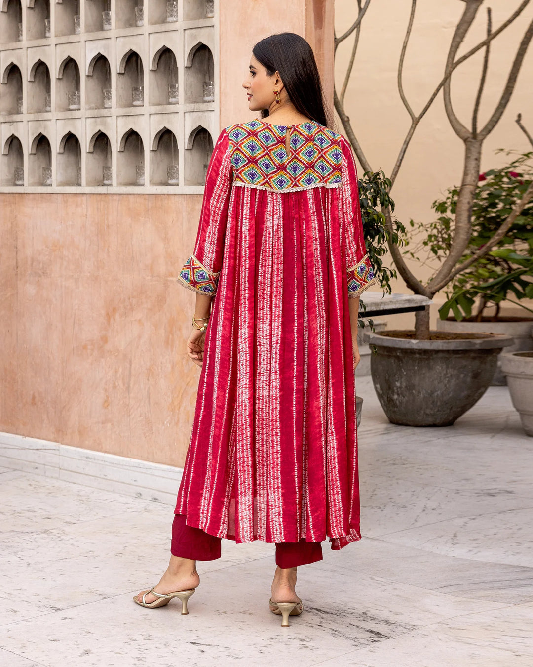 Red-Muslin-Tie-Dye-Gathered-2-Piece-Kurta-Set