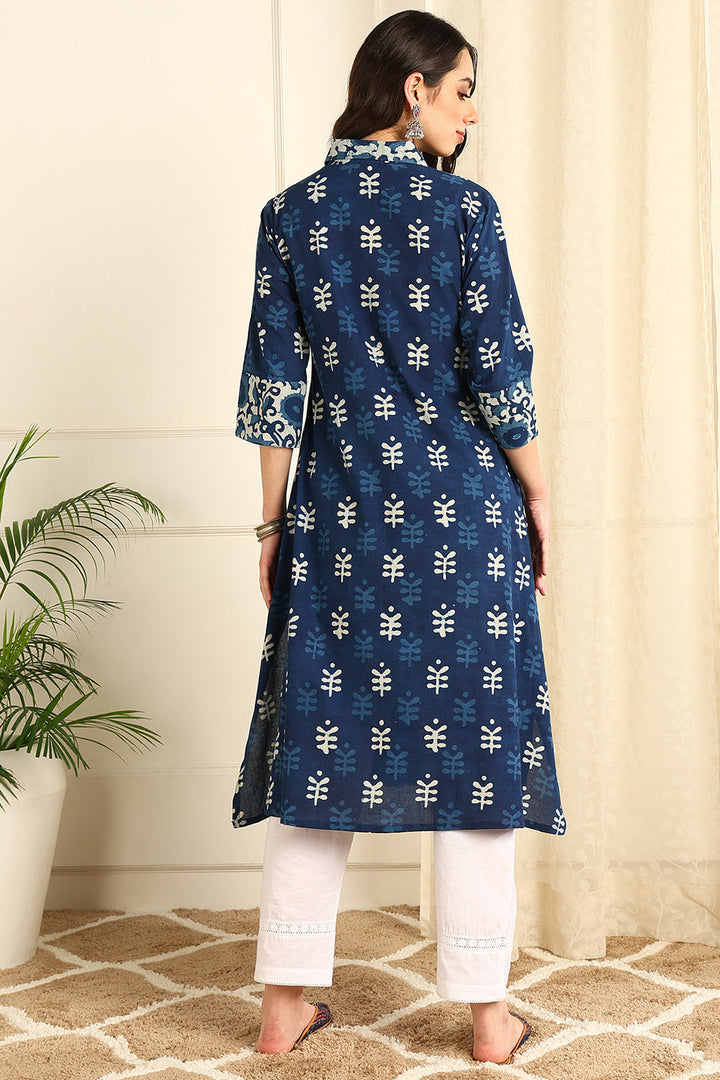 Indigo-Blue-Cotton-Straight-Bagru-Kurta