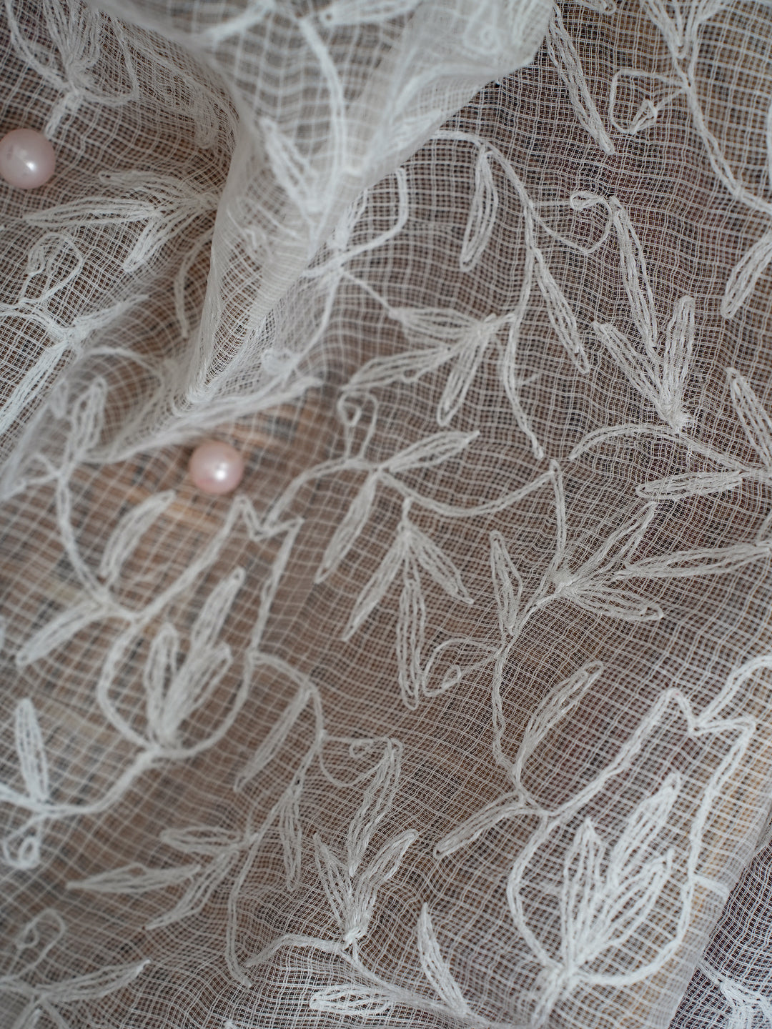 White Cotton Blend Embroidered Chikankari Kota Dupatta