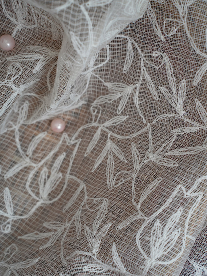White Cotton Blend Embroidered Chikankari Kota Dupatta