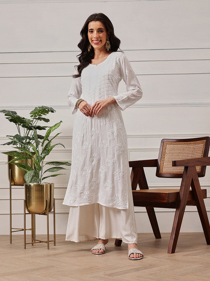 Hand Embroidered Lucknowi Chikankari  White Cotton Kurta