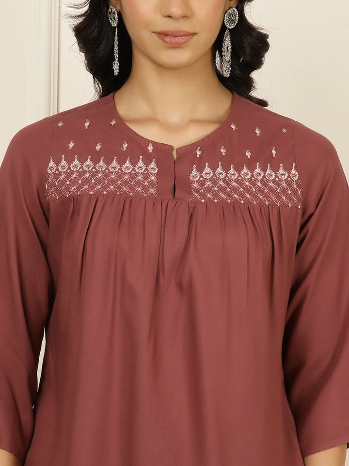 Mauve-Viscose-Rayon-Embroidered-Gathered-Top