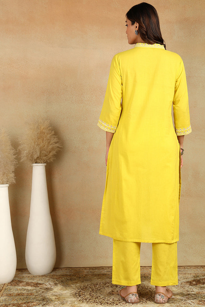 Yellow-Cotton-Embroidered-Short-Kurta