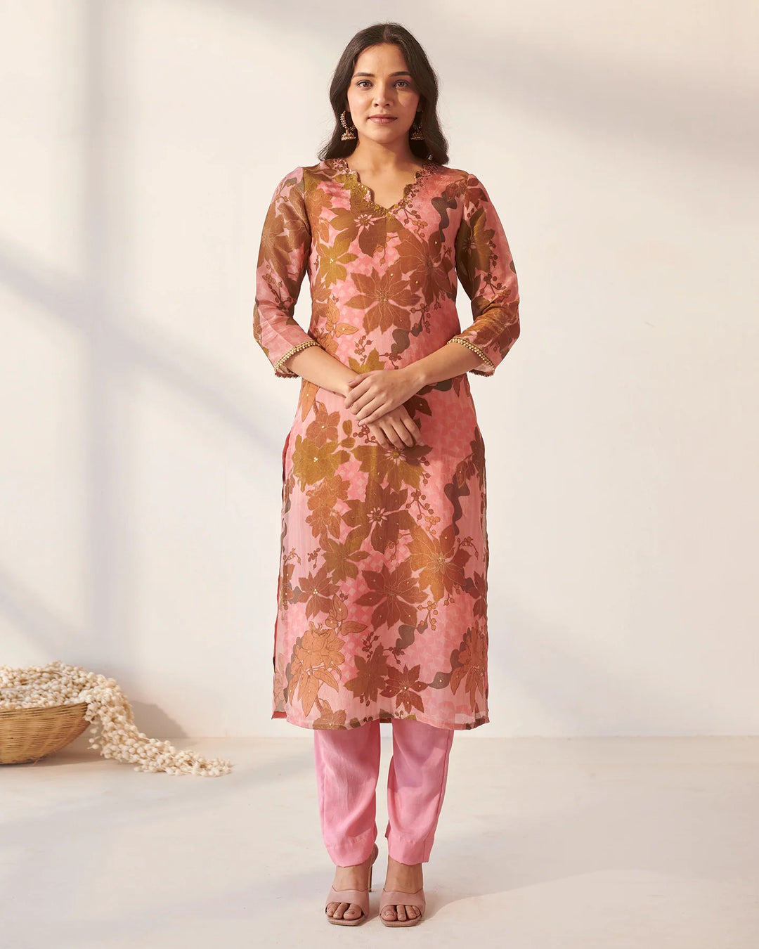 Pink-Tissue-Abstract-Floral-Print-2-Piece-Kurta-Set