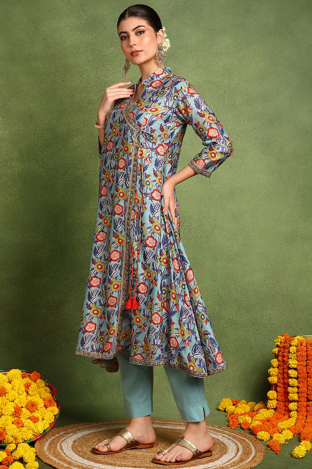 Blue-Chanderi-Silk-Hand-Block-Printed-Angrakha-Kurta