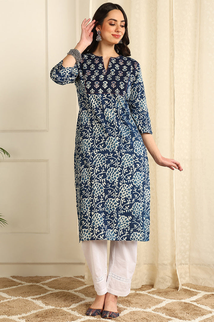 Indigo-Blue-Cotton-Straight-Bagru-Kurta