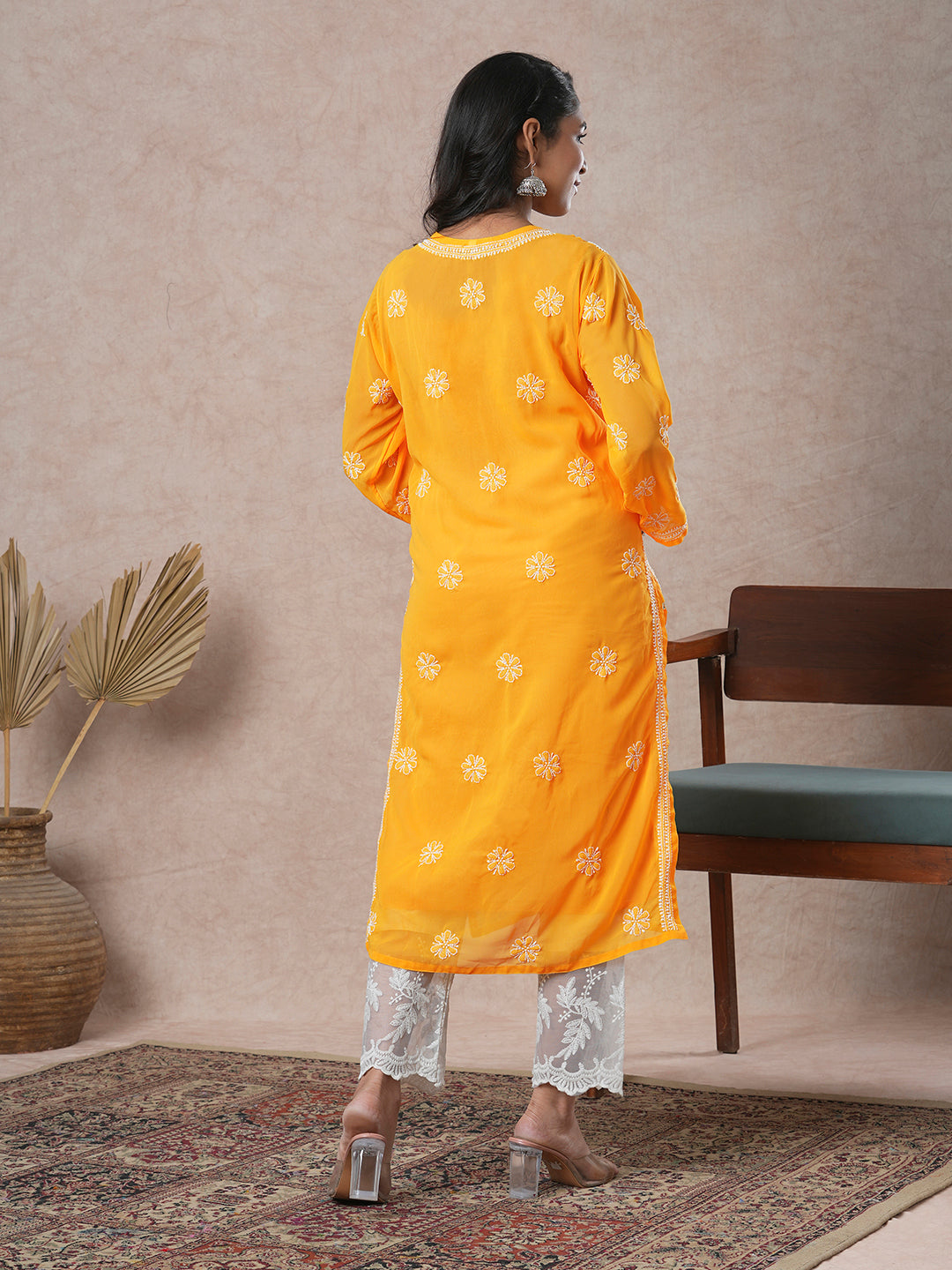 Amber Faux Georgette Straight Chikankari Kurta