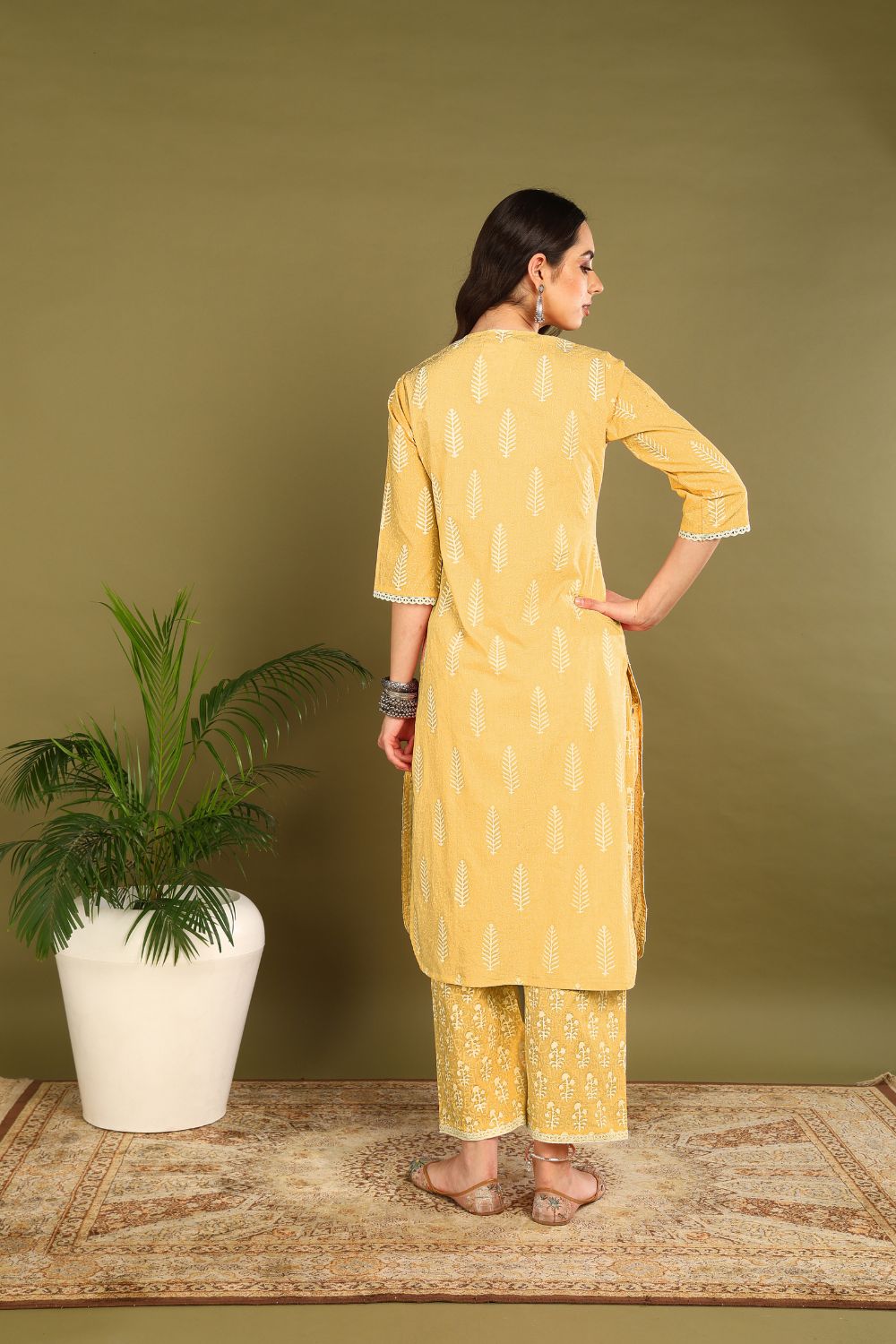 Yellow-Cotton-Khari-Hand-Block-Print-2-Piece-Kurta-Set