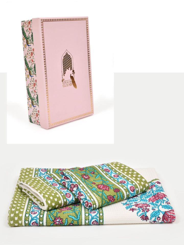 Multicolor-Waffle-Cotton-HandBlock-Print-Towels-Gift-Set