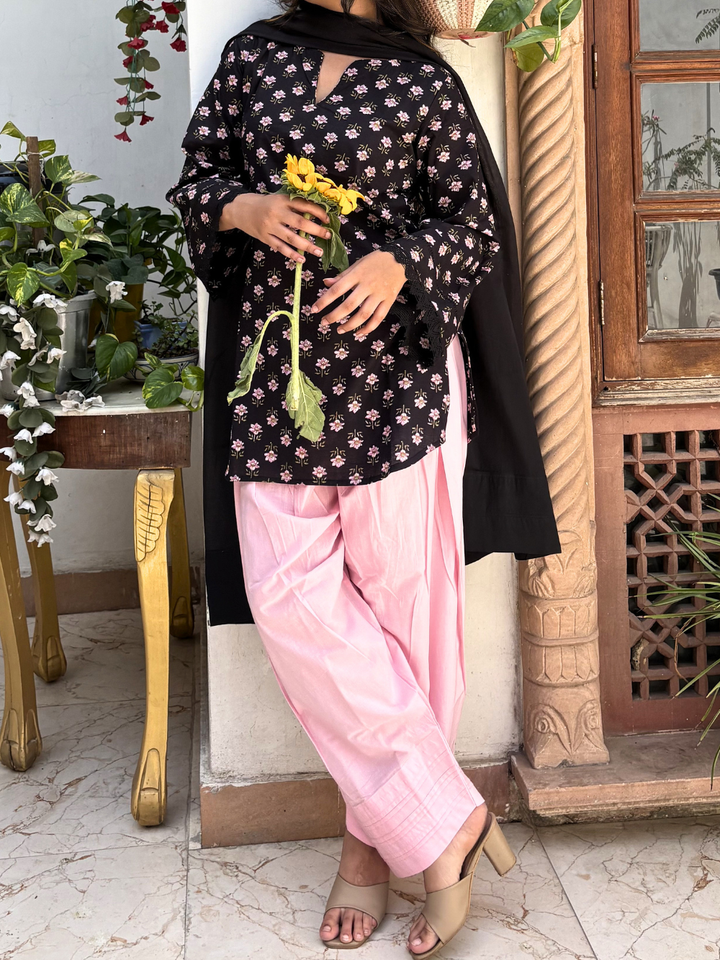 Black Short Kurta &amp; Farshi Shalwar Set