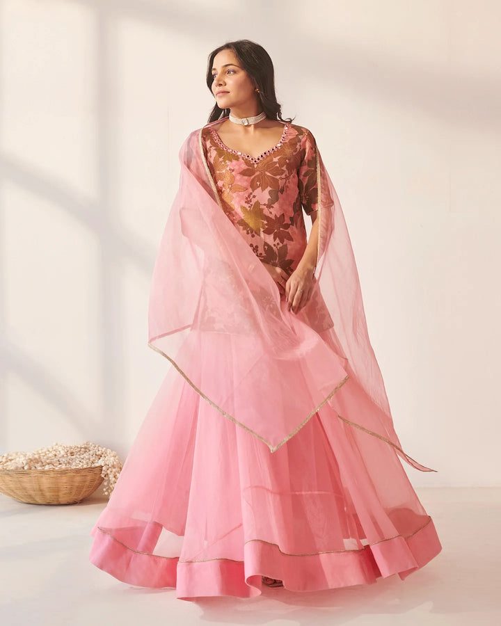 Pink-Tissue-Floral-3-Piece-Lehenga-Set