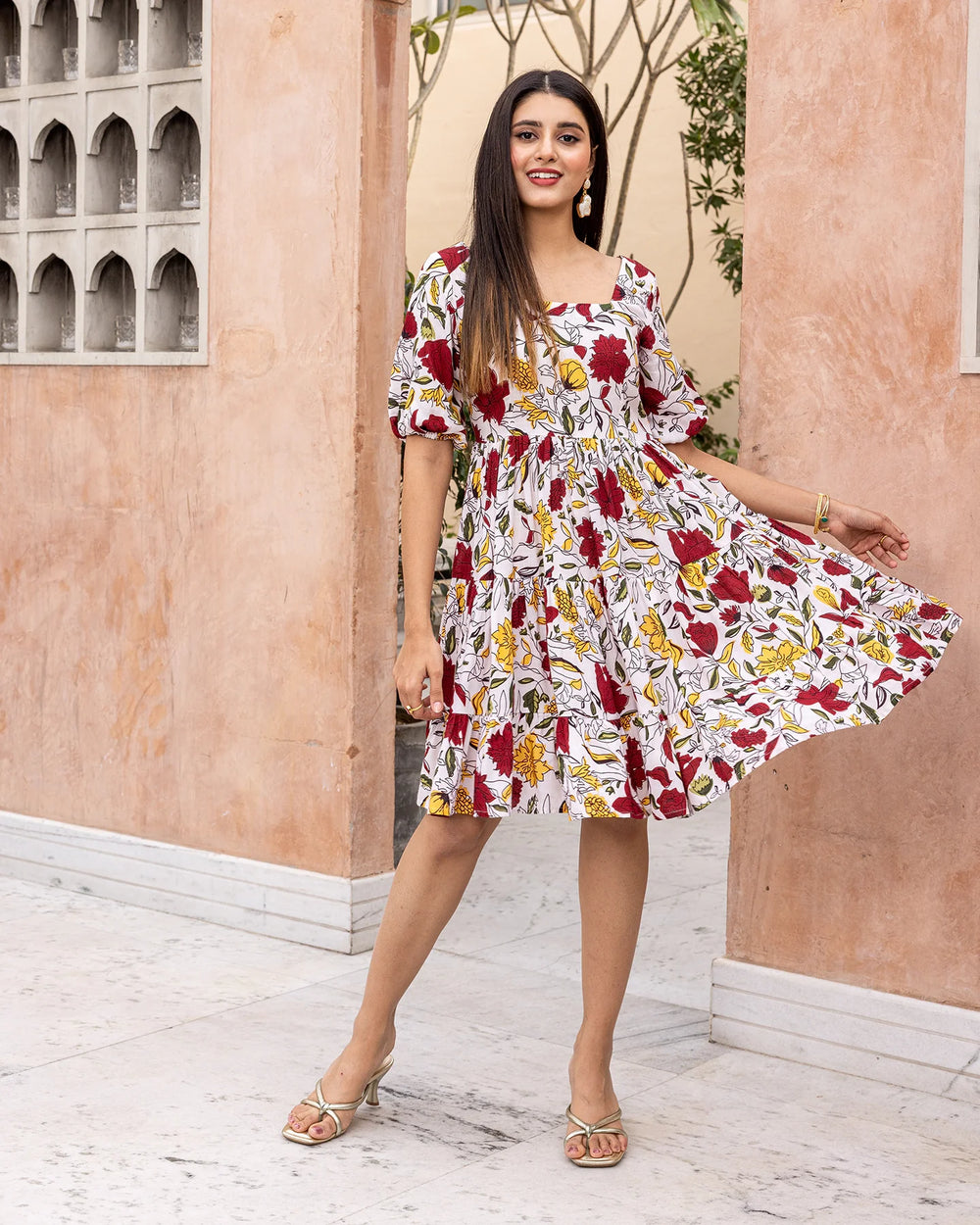 Off-White-Rayon-Animated-Floral-Midi-Dress