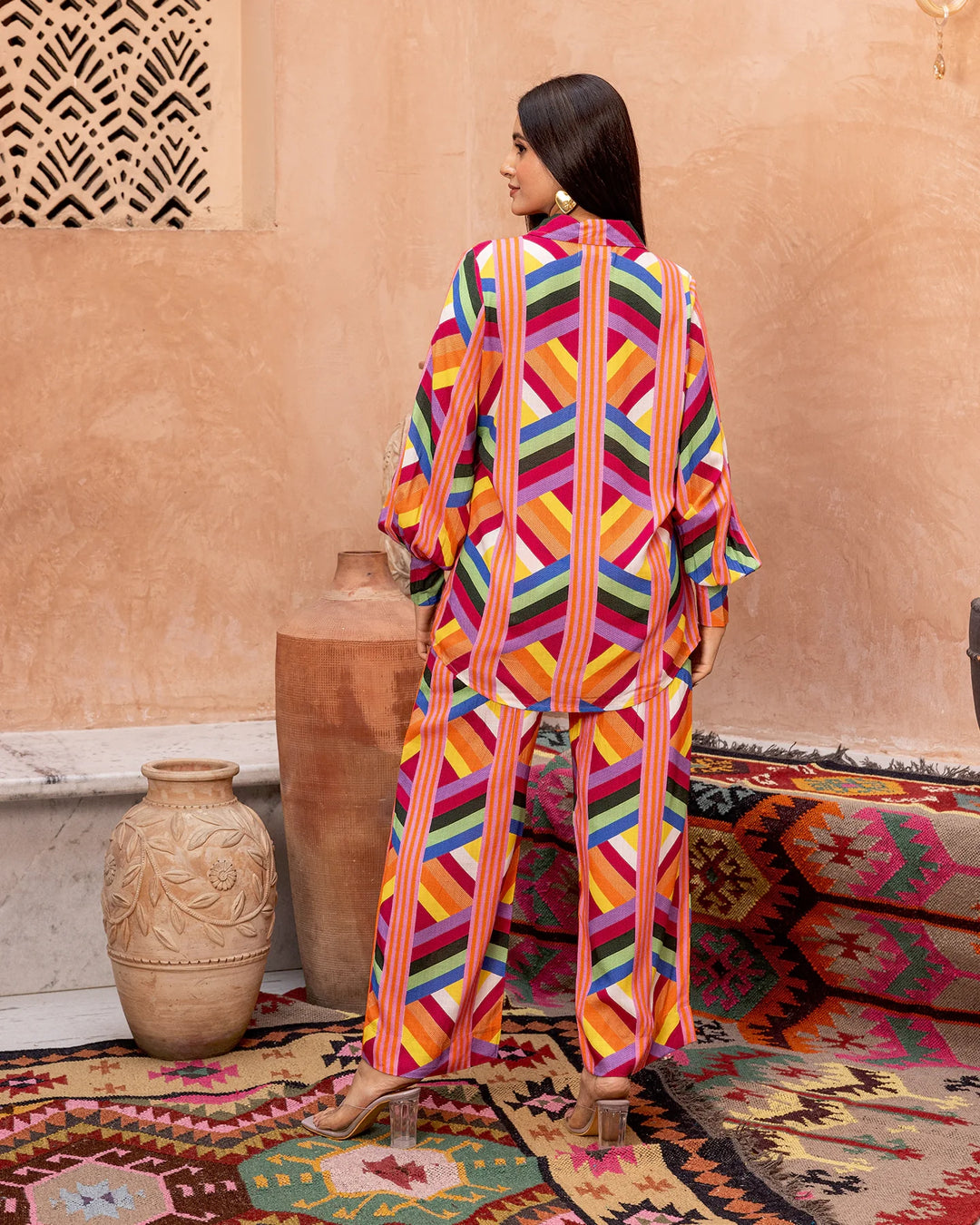 Multicolour-Rayon-Striped-Co-Ord-Set
