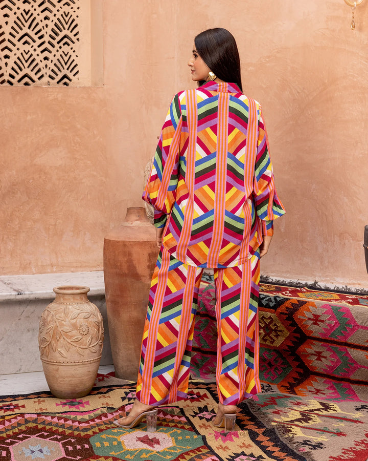 Multicolour-Rayon-Striped-Co-Ord-Set