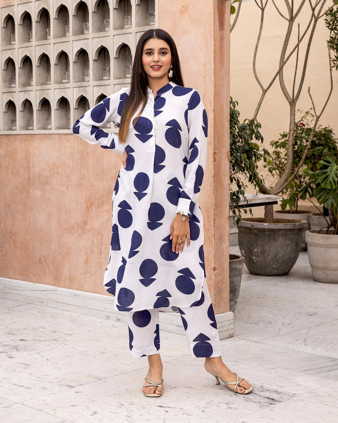 Off-White-Rayon-Polka-Print-2-Piece-Kurta-Set