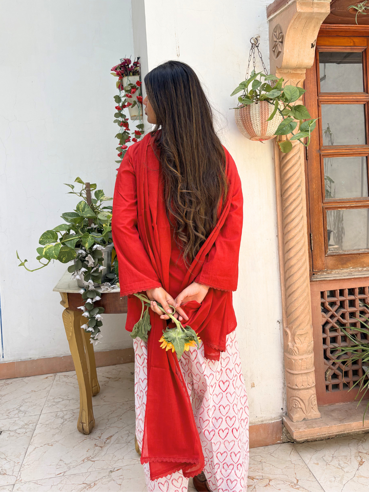 Red Short Kurta &amp; Farshi Shalwar Set