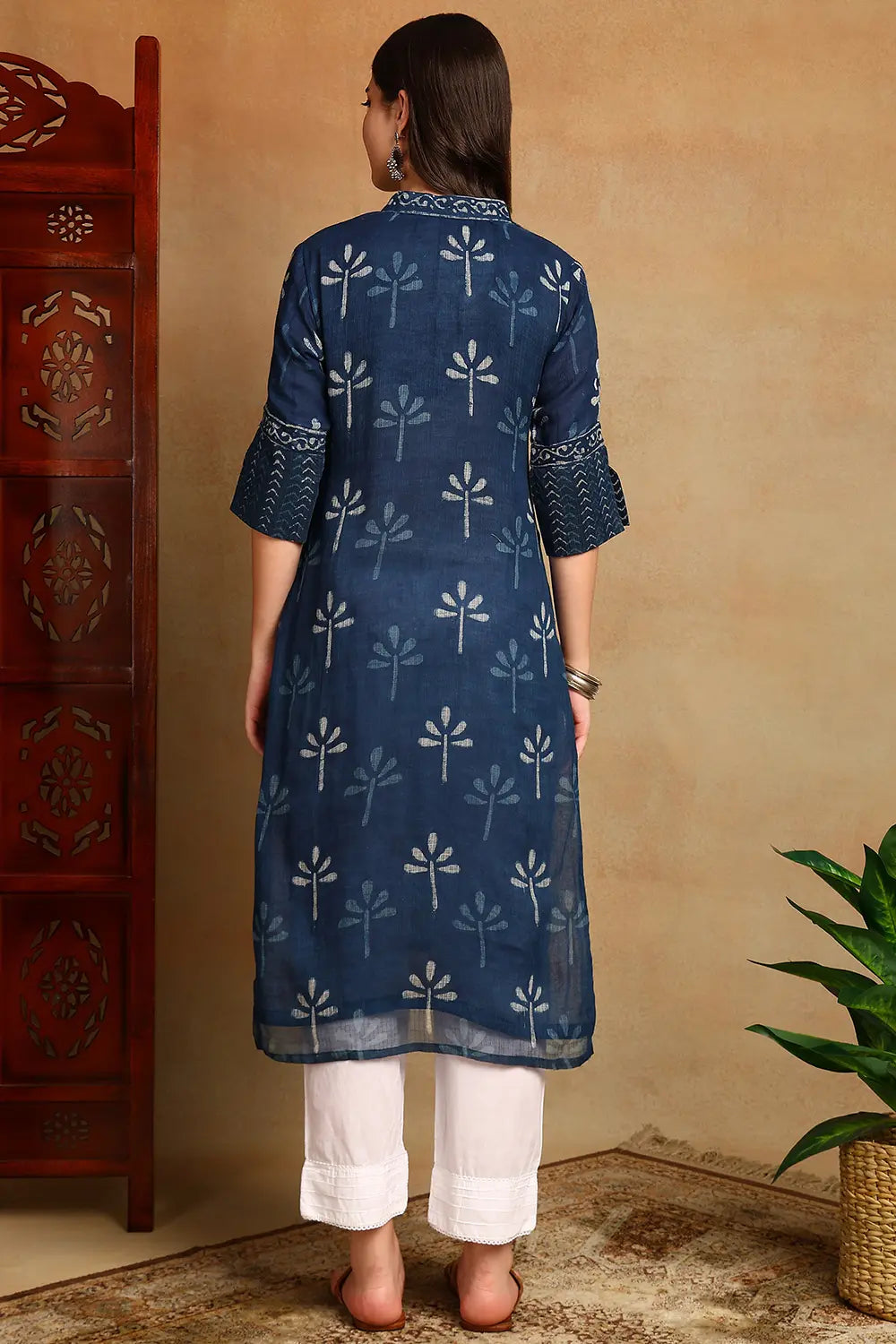 Indigo-Blue-Kota-Doria-Hand-Block-Printed-Kurta