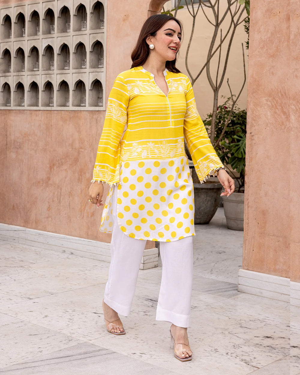 Yellow-Rayon-Stripe-Straight-2-Piece-Kurta-Set