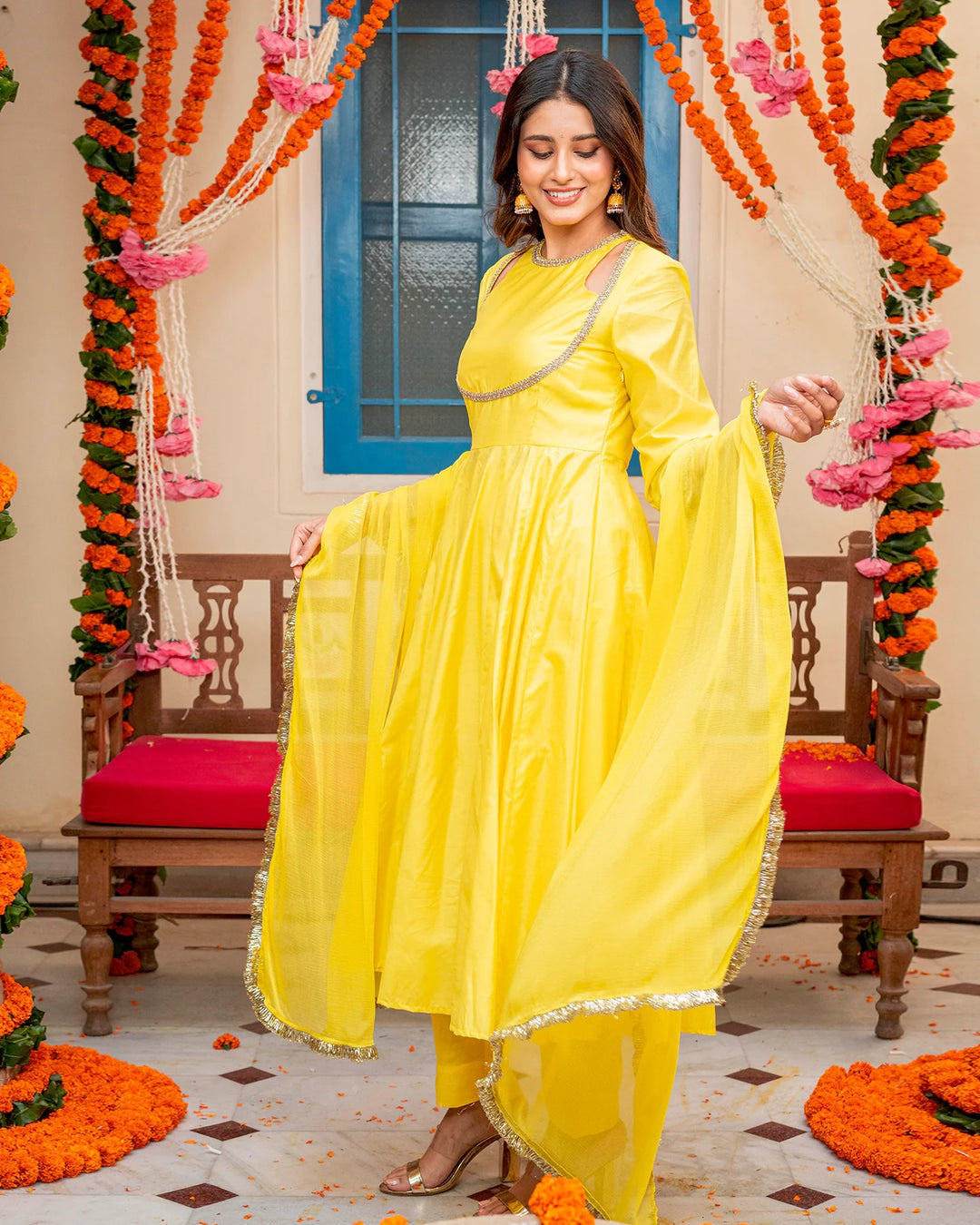 Yellow-Chanderi-Cut-Out-3-Piece-Kurta-Set