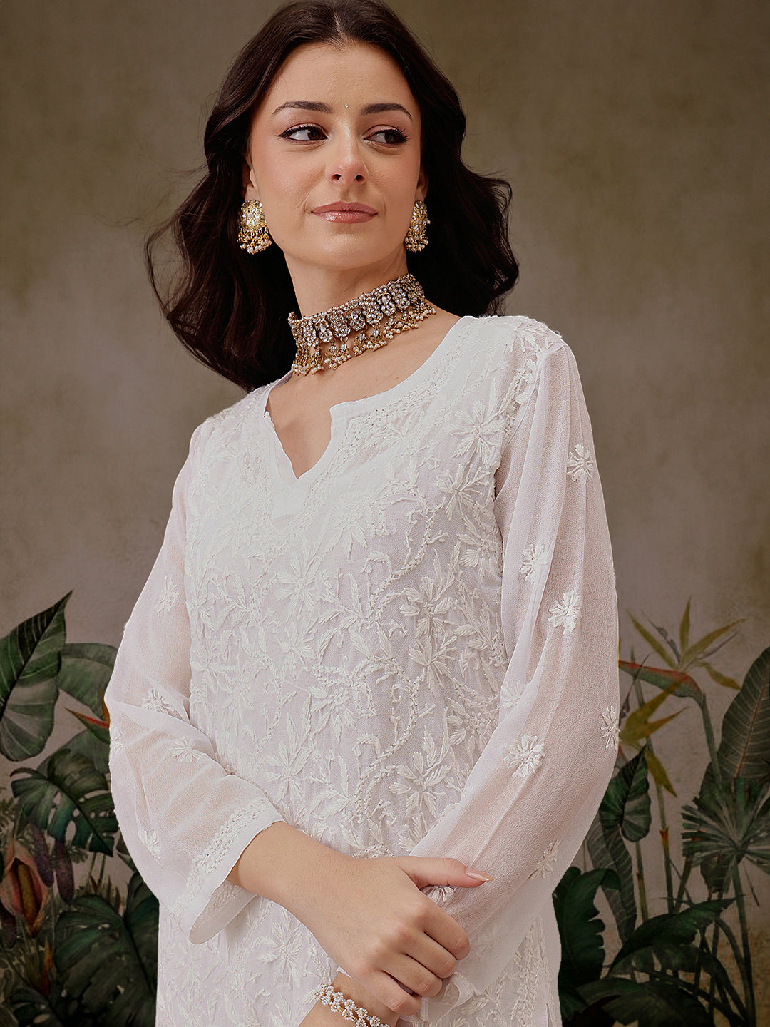 White Georgette Lucknowi Chikankari Kurta Only