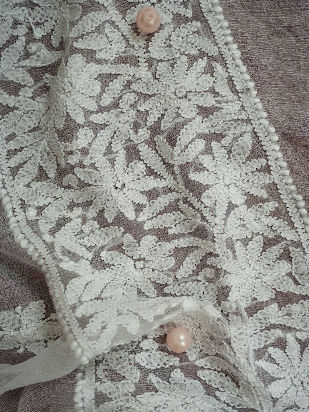 White Chiffon Ethnic Motifs Embroidered Chikankari Dupatta