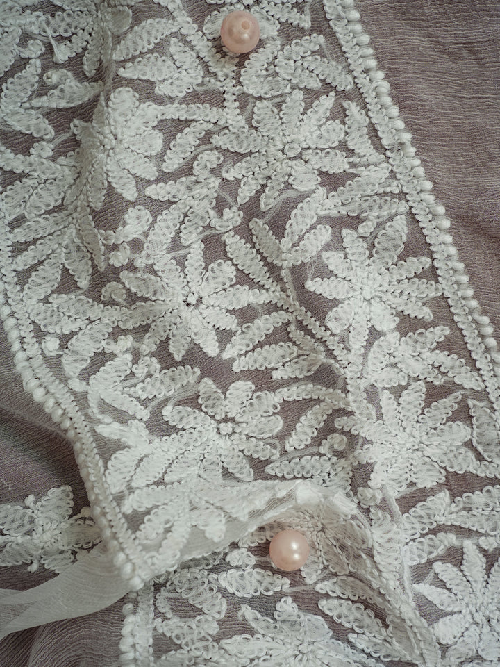 White Chiffon Ethnic Motifs Embroidered Chikankari Dupatta