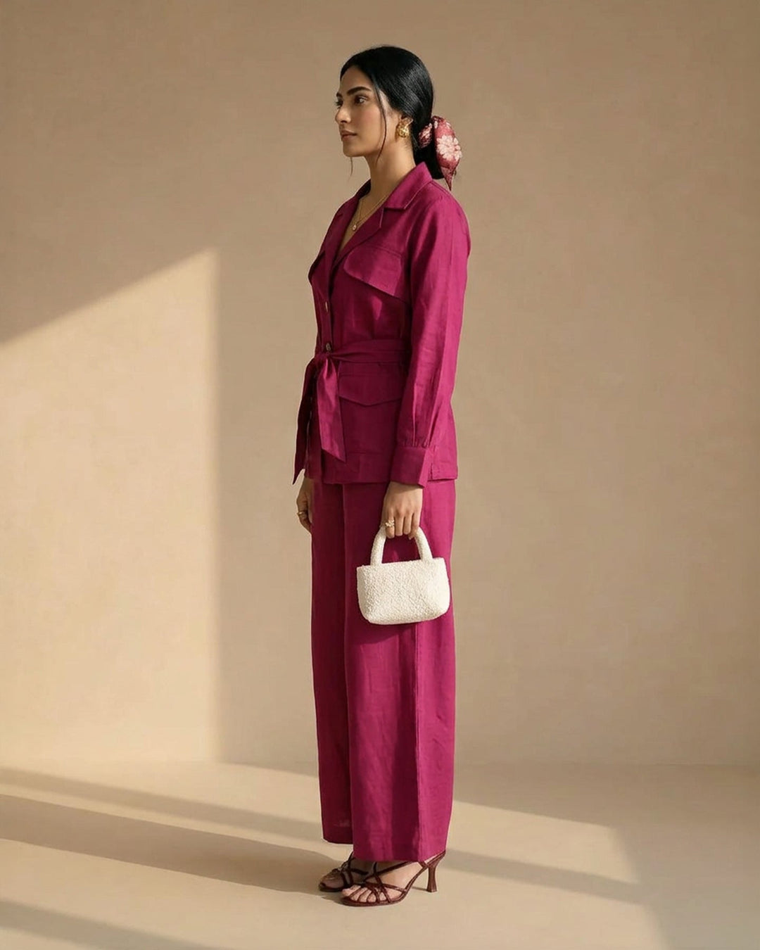 Maroon Suit Linen Co-ord Set
