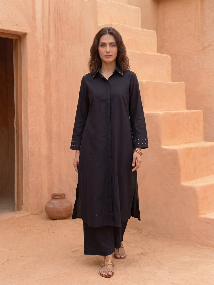 Black Long-Line Shirt Tunic Co-Ord Set