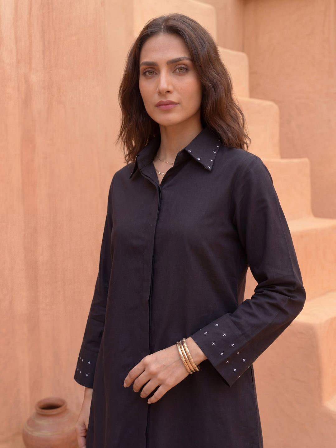 Black Long-Line Shirt Tunic Co-Ord Set