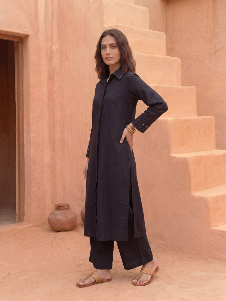 Black Long-Line Shirt Tunic Co-Ord Set