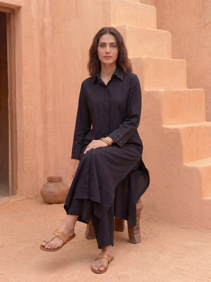 Black Long-Line Shirt Tunic Co-Ord Set